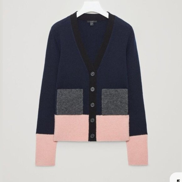 COS Colour Block V Neck Soft Button Down Women's Cardigan Size M - Picture 2 of 8